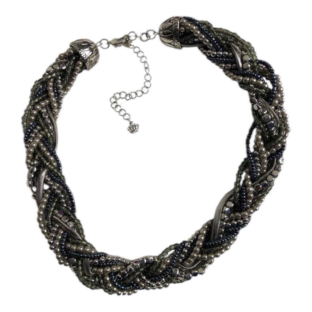 Premier Designs Interwoven Silver and Hematite Plated Beads Necklace